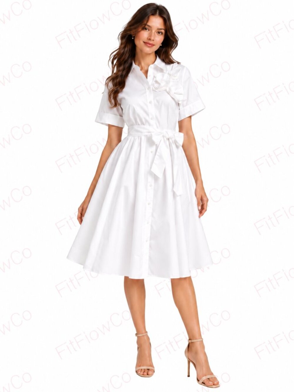 Karl Lagerfeld Flower Corsage White Cotton Shirtdress XS NWT